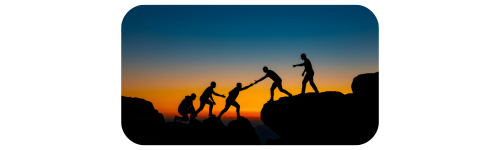 Illustration d'une équipe qui s'aide a gravir une montagne